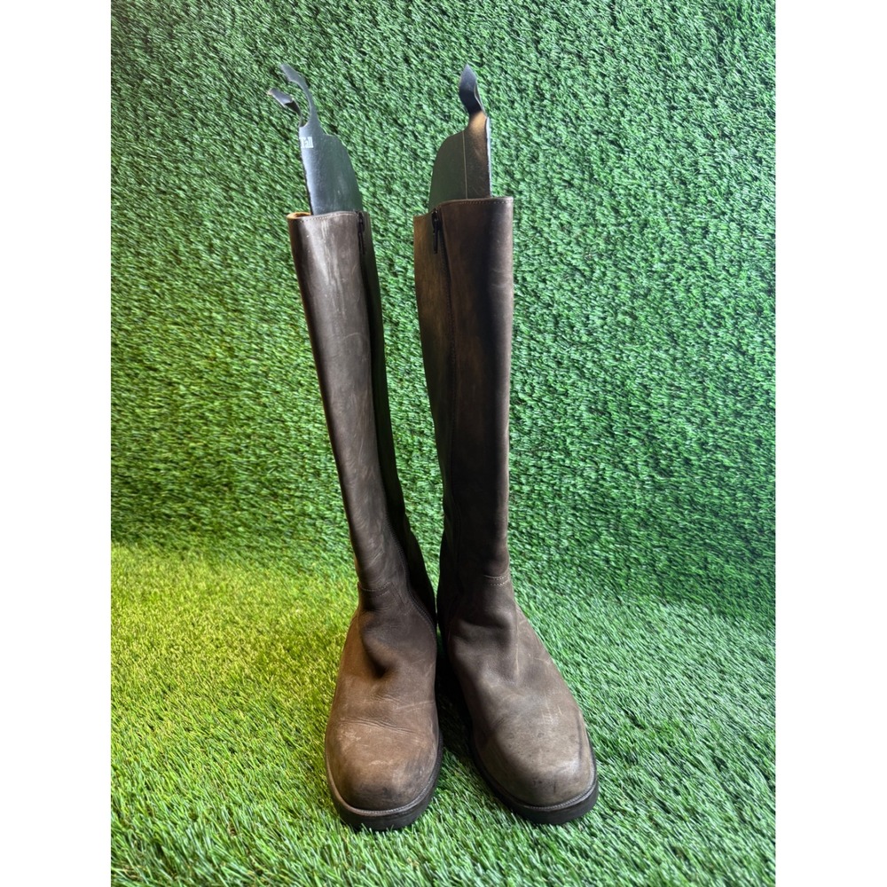 Russell & Bromley Brown‎ Leather Tall Riding Boots Block Heel Size 37 Italy